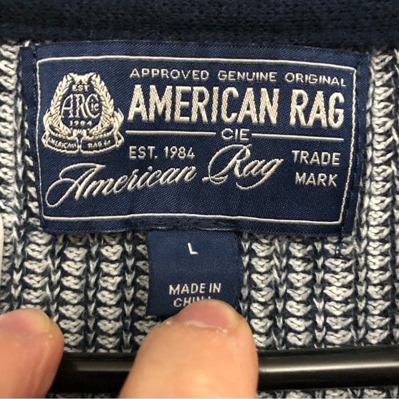 American Rag Men’s Blue & White Marled Cable Knit Sweater Large - Picture 3 of 5